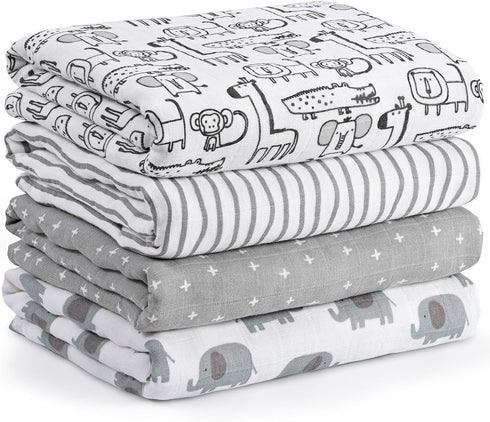 Muslin Swaddle Blankets for Newborn, 4 Pack Cotton Baby Blankets, Large 31.5