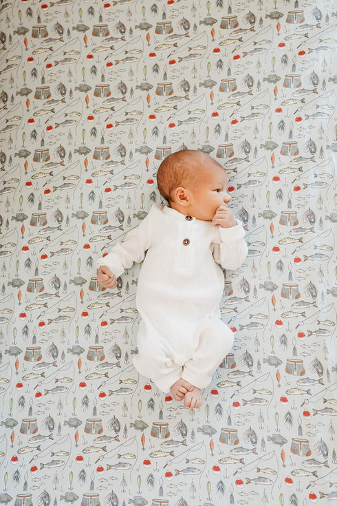 Copper Pearl Premium Soft Knit Crib Sheets - Trout Design for Standard Mattresses