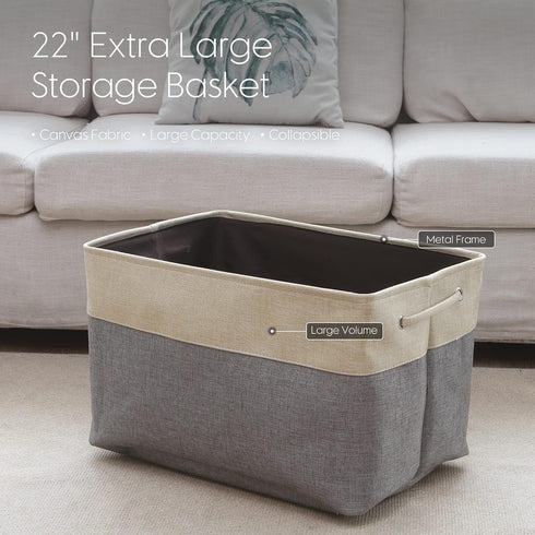 Sea Team 3-Pack Extra Large Storage Basket Set, Trunk Organizer, Rectangular Canvas Fabric Collapsible Shelf Box
