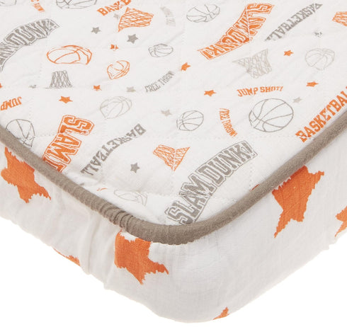 Basketball Themed Muslin Quilted Changing Pad Cover in Orange/Grey