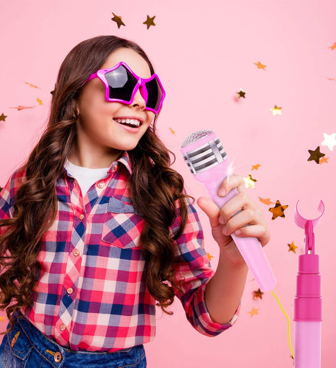 Mozlly Playset MP3 Super Star Kids Karaoke Machine with Microphone Stand - Pink Microphone with Stand with Built