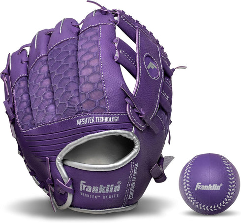 Franklin Sports Kids Baseball Glove + Foam Ball Set, Meshtek Youth Teeball Gloves for Kids + Toddlers, 9.5" Inch