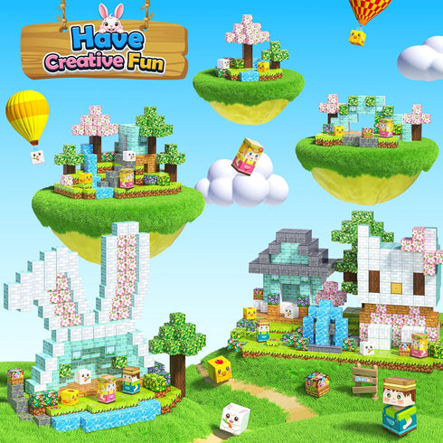 108PCS 1 inch 3+ Magnetic Blocks Kids Magnet Toys, Large Building Cubes with Puzzle Panel, Mine Magworld Easter Bunny