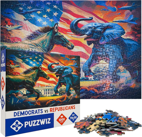 PuzzWiz 1000 1000 1000 Jigsaw Puzzles Pieces Democrat vs Republican Piece Puzzle Jigsaw Imrpove Mood & Memory, Mind