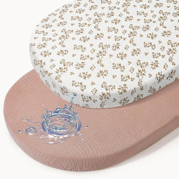 Baby Bassinet Sheets TPU Waterproof 2 Pack Soft Muslin Bedside Bassinet Mattress
