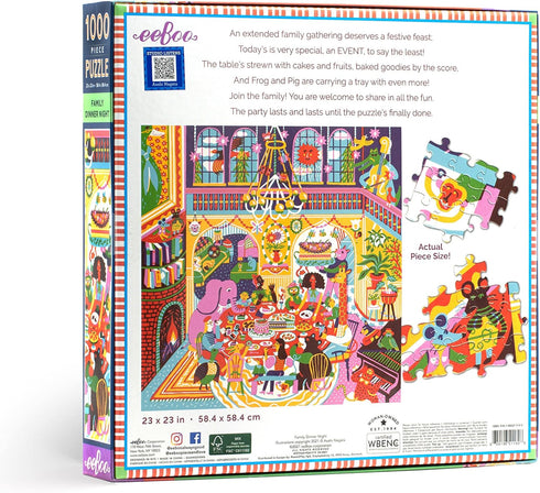 eeBoo: Piece and Love Family Dinner Night 1000 Piece Square Jigsaw Puzzle, Sturdy Puzzle Pieces, A Cooperative Activity with Friends and Family