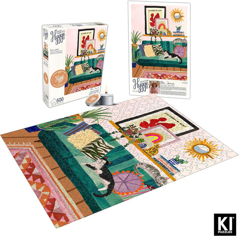 500 Piece Puzzle for Adults, Hygge Collection Stay at Home Rhi James, 24x18 Jigsaw and Candle