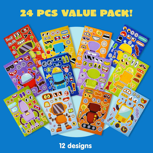 24 9"x6" JOYIN Sheets Make a face Stickers for Kids, Make Your Own Robot Stickers, Party Favors Kids Crafts, Goodie