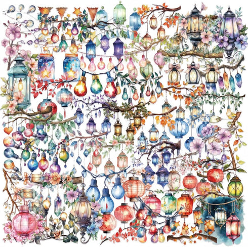 LOOGFDC 50PCS Watercolor String Light Stickers - Transparent PET Waterproof Lantern Decals for