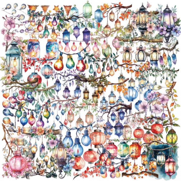 LOOGFDC 50PCS Watercolor String Light Stickers - Transparent PET Waterproof Lantern Decals for