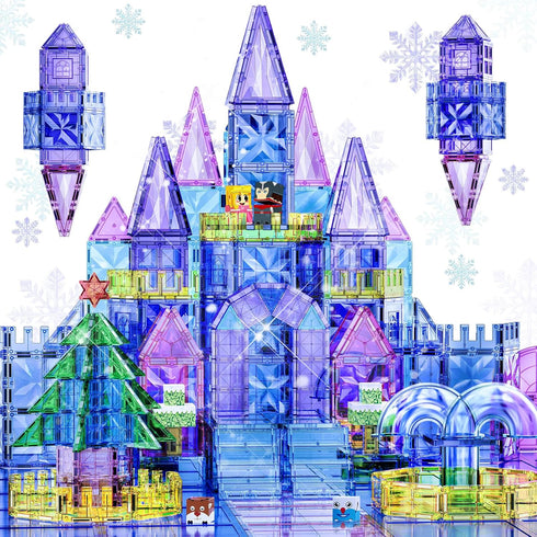 SKTMYY 114pcs Magnetic Tiles for Kids,3D Diamond Princess Ice Castle, Magnetic Tiles