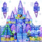 SKTMYY 114pcs Magnetic Tiles for Kids,3D Diamond Princess Ice Castle, Magnetic Tiles