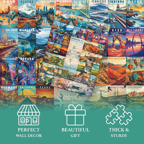 pickinjoy 50 1000 1000 States & Washington, D.C. Jigsaw Puzzles for Adults Pieces, United States Piece Puzzle, Travel