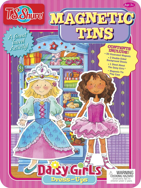 Bendon Daisy Girls Dress Up Magnetic Tin Playset, 3 Illustrated Magnet Sheets and Dual Playscenes
