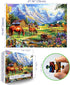 1000 (27.5 19.7 Inch) Pieces Jigsaw Puzzles for Adults, Mountain Landscape Puzzles with Grazing Horses and Log Cabin