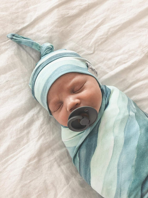 Waves Pattern Large Premium Knit Baby Swaddle Blanket by Copper Pearl