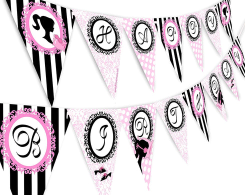 Pajama Glam Slumber Party Banner, Happy Birthday Glamour Girl Pennant Decorations