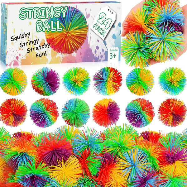 SHQDD 24 PCS Stringy Balls, Sensory Stringy Ball, 2.75 inch Soft Rainbow