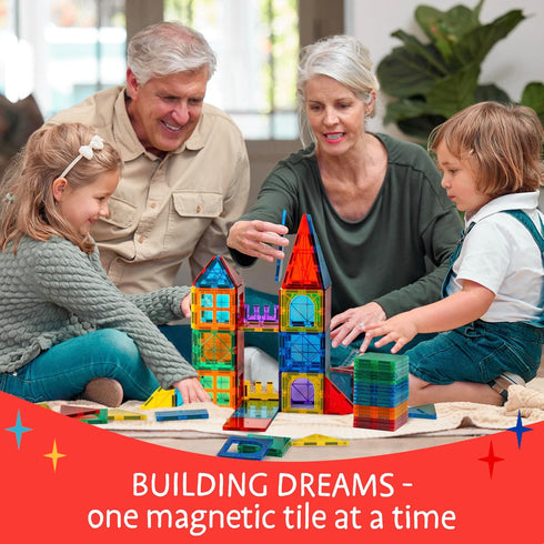 125 Set 3-8, SUNNY AUNTIE Magnetic Tiles PCS XL with Storage Bag Magnetic Building Tiles for Kids Ages STEM Magnet