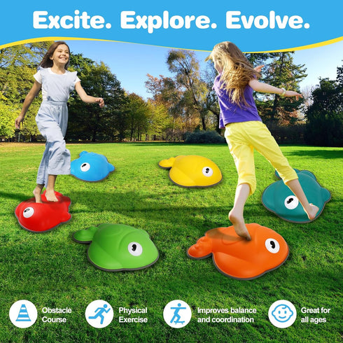 Goldfish Balance Stepping Stones for Kids - 6PC Non-Slip Jumping Stones, Toddler Obstacle Course Game for Ages 3-8