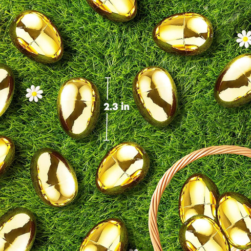12 Count Taboom Gold Easter Eggs - Plastic Easter Eggs Fillable Golden Egg Hunt For Easter Baskets, Party Decorations