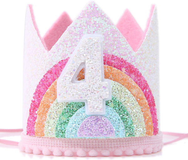 Birthday Rainbow Girl Crown, Birthday Hat for Event Party Supplies and Photo Props