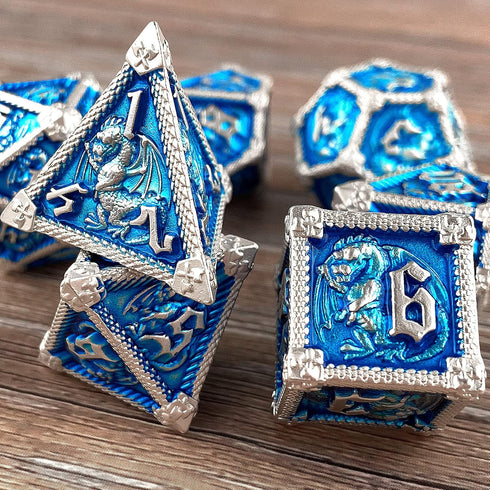AUSTOR 7-Die Metal DND Dice Set: Polyhedral Dice for Dungeons and Dragons, Pathfinder, Warhammer, MTG