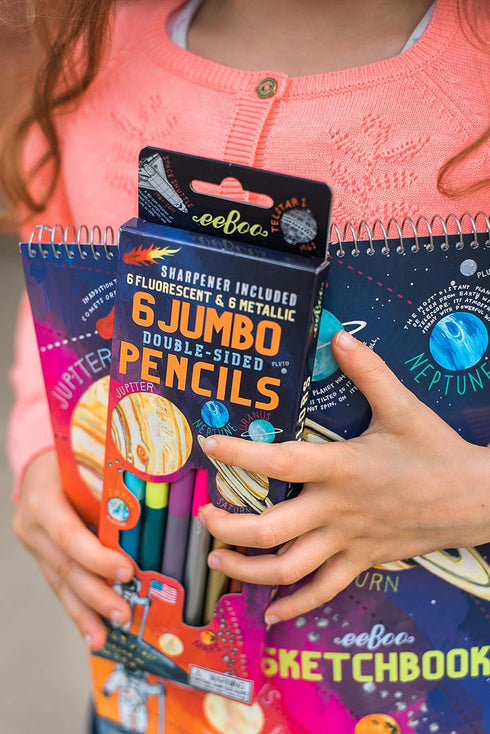 eeBoo Solar System Fluorescent Double-Sided Color Pencils/Set of 6 for Doodling, Coloring, Sketching