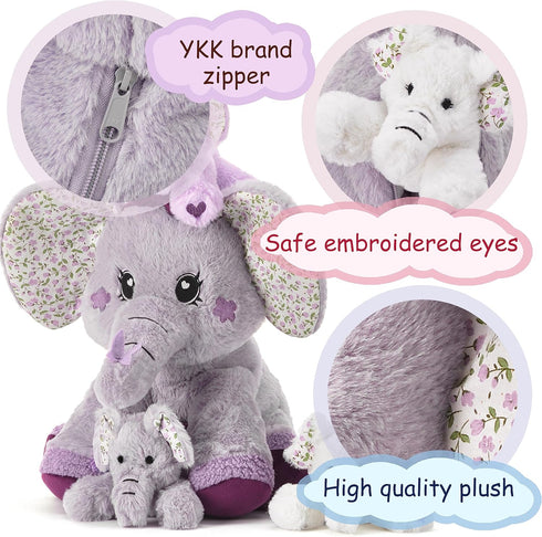 Mommy 13" Set Elephant Stuffed Animal Mom and Baby Plush Toy, Cute Small Soft Mama Family Toys with Mini Little