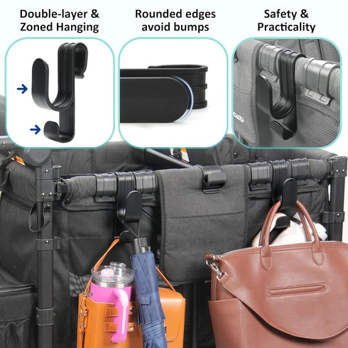 W2 W4, 88lbs (2PCS) Stroller Hooks for Wonderfold Wagon & Double-Layer Multipurpose Side Hook for Balance Bikes & Bags