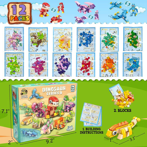 12 Packs 417 Set LINAYE Dinosaur Party Favors for Kids - PCS Mini Dinosaur Building Blocks Toys for Boys Kids Easter