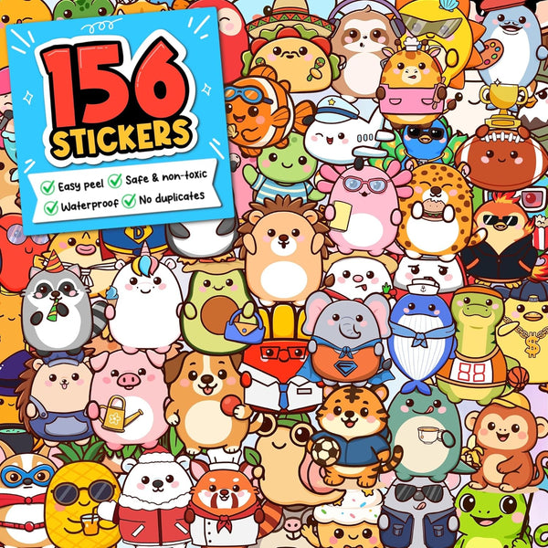 156 PCS Teacher Classroom Positive Animals Stickers for Kids Cute Water Bottle