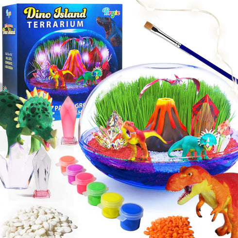 Bryte Light Up Dinosaur Terrarium Kit for Kids, Dino Habitat with Real Plants, LED Lights, Birthday Gifts