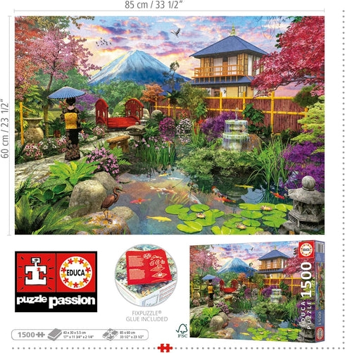 Educa 1500 33,46" 23,62". 14 (19937) - Japanese Garden | Piece Puzzle for Adults. Measurements: x Years Old