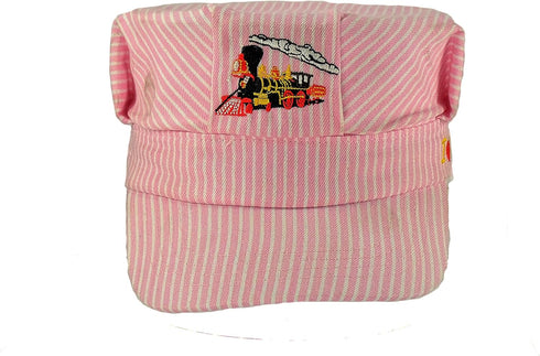 The Real Deal Girls Red Steam Engine Embroidered Train Engineers Hat with I Trains Design