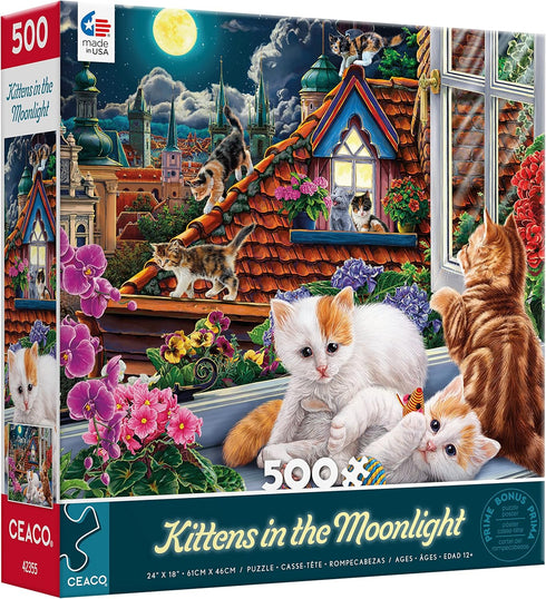 Ceaco - Harmony - Image World - Kittens in The Moonlight - 500 Piece Jigsaw Puzzle for Adults