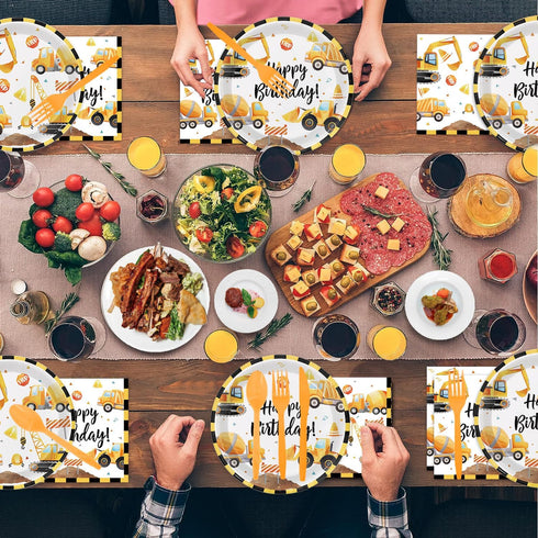 24 Oigco Construction Birthday Party Supplies Construction Theme Decorations Includes Plates, Cups, Napkins, Cutlery
