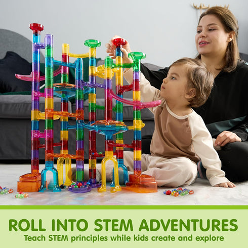 137Pcs 15 JOYIN Glowing Marble Run - Construction Building Blocks Toys with Glow in The Dark Plastic Marbles, STEM Toy