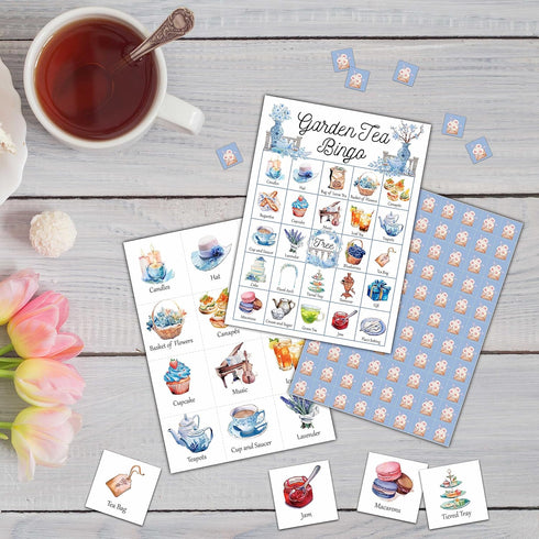 Garden Tea Bingo Game - 24 Players Bingo Card Set for Indoor Outdoor Activities - Tea Party, Bridal Shower, Birthday