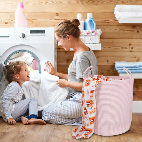 XUANGUO Cotton Rope Laundry Basket Hamper for Girls Kids Baby Nursery Hamper Bin Woven Storage Basket for Living Room