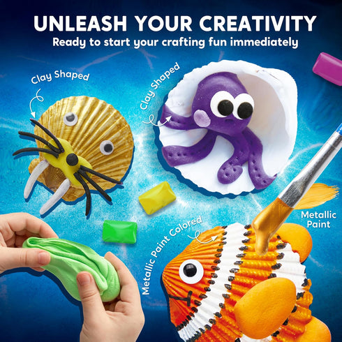 12 Kids Sea Shell Painting Kit-Glow in The Dark, Arts & Crafts for Boys and Girls Ages 6-12, Creative Art Toys