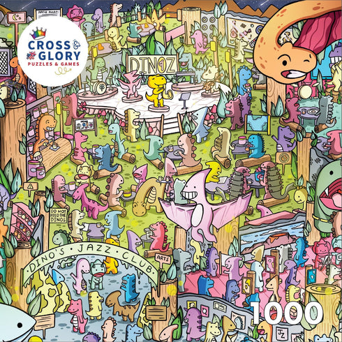 Jurassic Jive: A Night of Dino Jazz by Cross & Glory - Whimsical 1000 Piece Jigsaw Puzzle, Eco-Friendly, Prehistoric Jazz Club Theme with Colorful Dinosaurs, for Adults and Kids