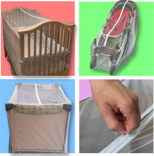 Pack n Play Net with Zippers - Universal Size Durable Mesh Netting for Baby Crib, Stroller, Playpen with Storage Bag