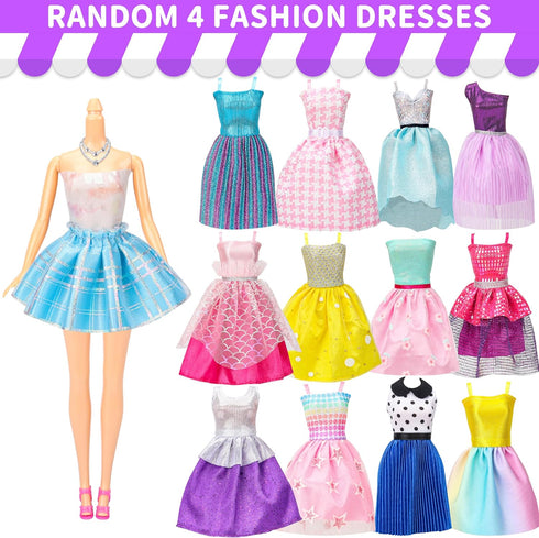 52 Pcs Doll Clothes and Accessories - 2 Wedding Gowns, 6 Fashion Dresses, Casual Outfits, Shoes, Accessories for Girls