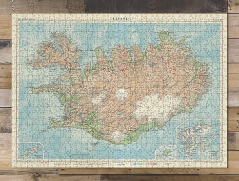 1959 Map of Iceland, 1000 Piece Adult Jigsaw Puzzle for Iceland Lovers