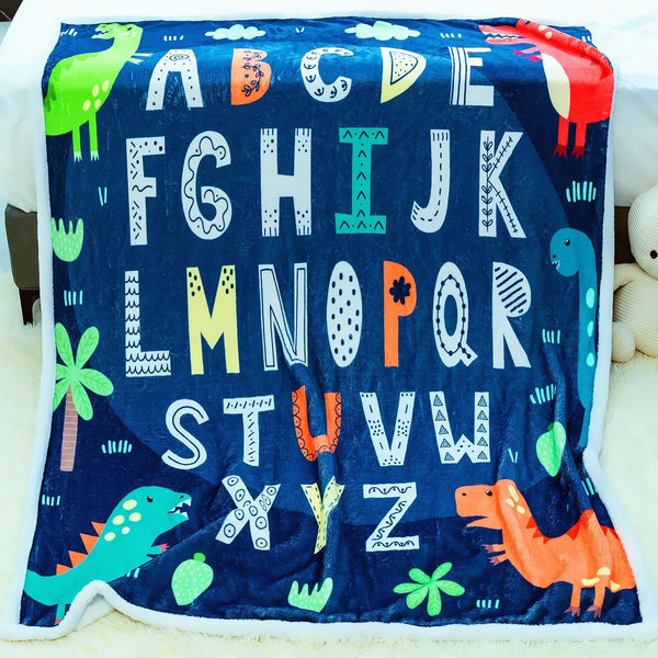 ABC Blanket Alphabet Lore Throw Blanket, Soft Flannel Throw, Blue Dinosaurs Cute Cartoon Blanket, Gifts for Boys Girls