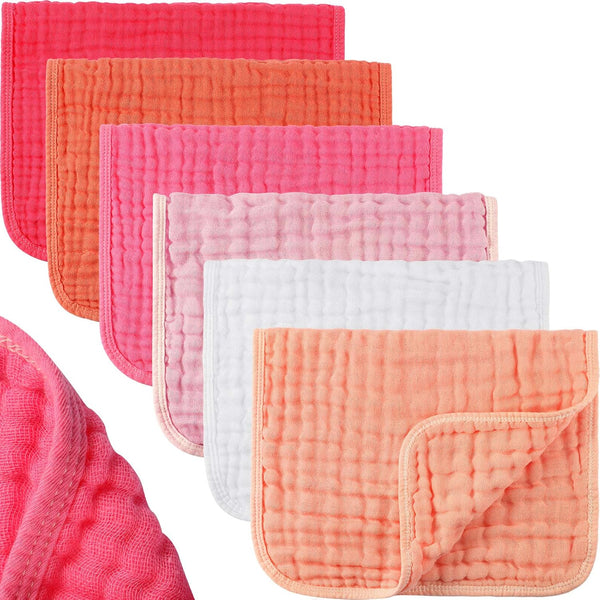 Hicarer 6 Count Muslin Burp Cloths, Cotton Baby Burping Rags, Large 20 x 10 Inch, Soft Absorbent Multicolor Wash Cloths