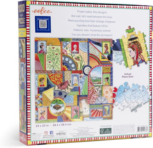 eeBoo: Piece and Love UFO Victorian Ladies - 1000 Piece Adult Square Jigsaw Puzzle for Families, Includes Glossy,