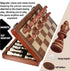 2 1 Set Set in Wooden Chess and Checkers - Folding Magnetic Chess Board with Storage Slots, Chess Pieces, Portable