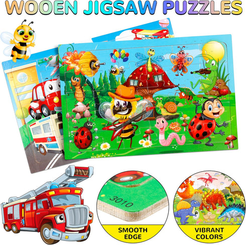 Puzzles for Kids Ages 4-8 - 14 Pack Wooden Jigsaw Puzzles, 30 Pieces, Preschool Educational Learning Toys Set